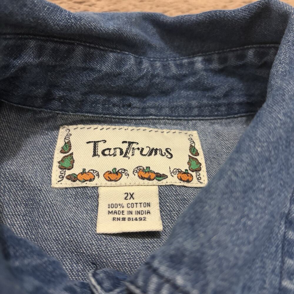 Tantrums Halloween Denim 3/4 Sleeve Size 2X Trick Or Treat Ghosts Vintage - Picture 4 of 8